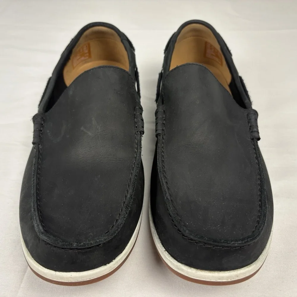 Clarks Nubuck Leather Driving Loafers Boat Shoes 11.5M Matte Black EUC